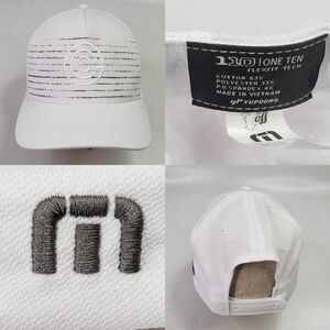 Travis Mathew FlexFit Tech 110 One Ten Hat Cap Mens OS White Strapback Stripe
